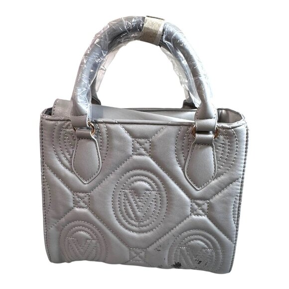 NWT Valentino Orlandi Tote bag Light Grey Quilted Gold Charms Wide Detach Strap - Picture 1 of 13